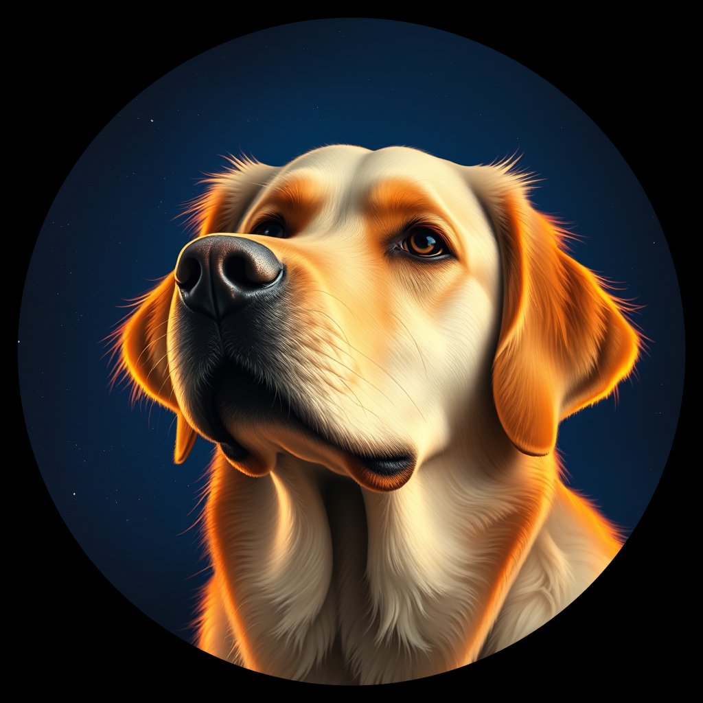 Cosmic medallion portrait of W_GRe_GRe_GT215, a Golden Retriever