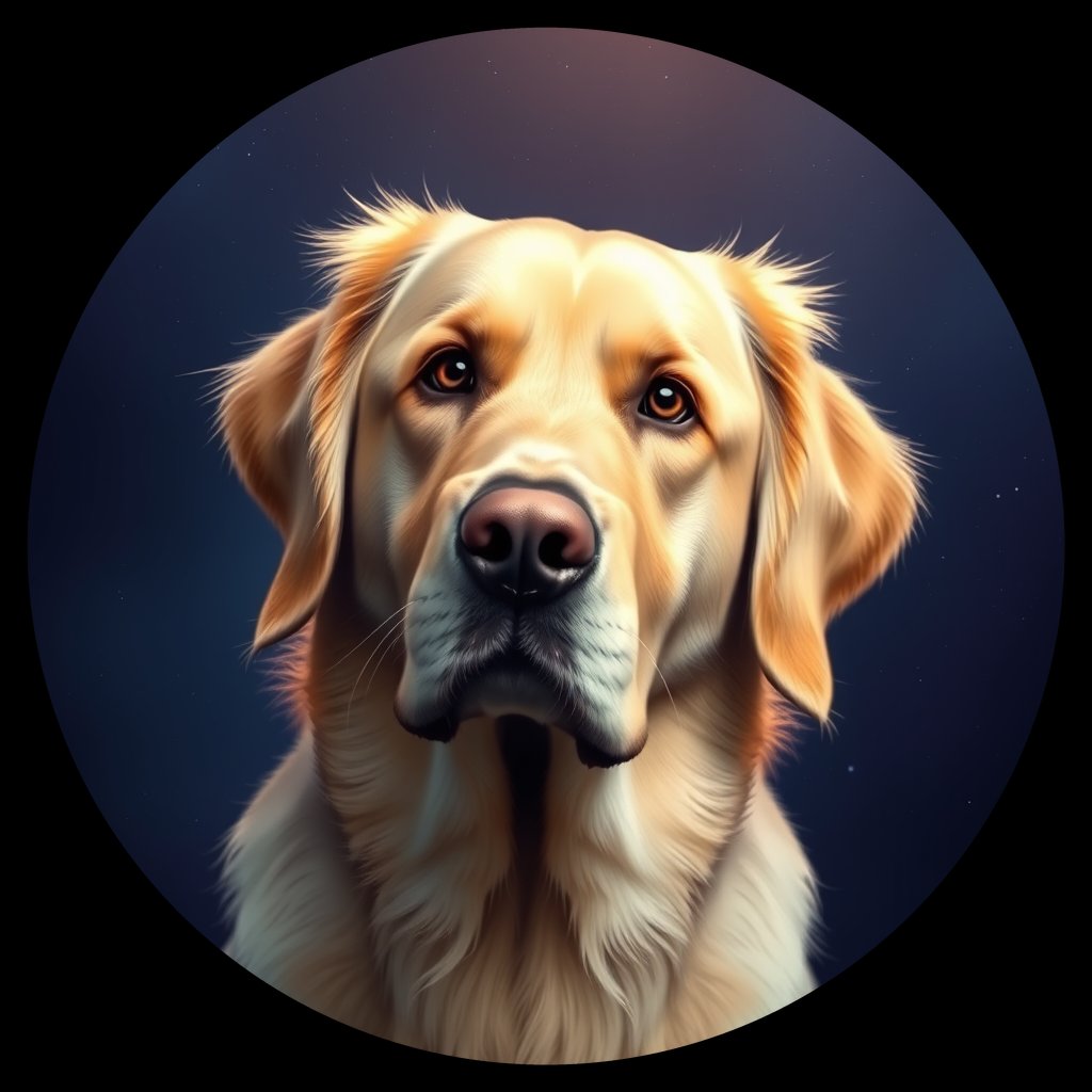 Cosmic medallion portrait of W_GRe_GRe_GT216, a Golden Retriever