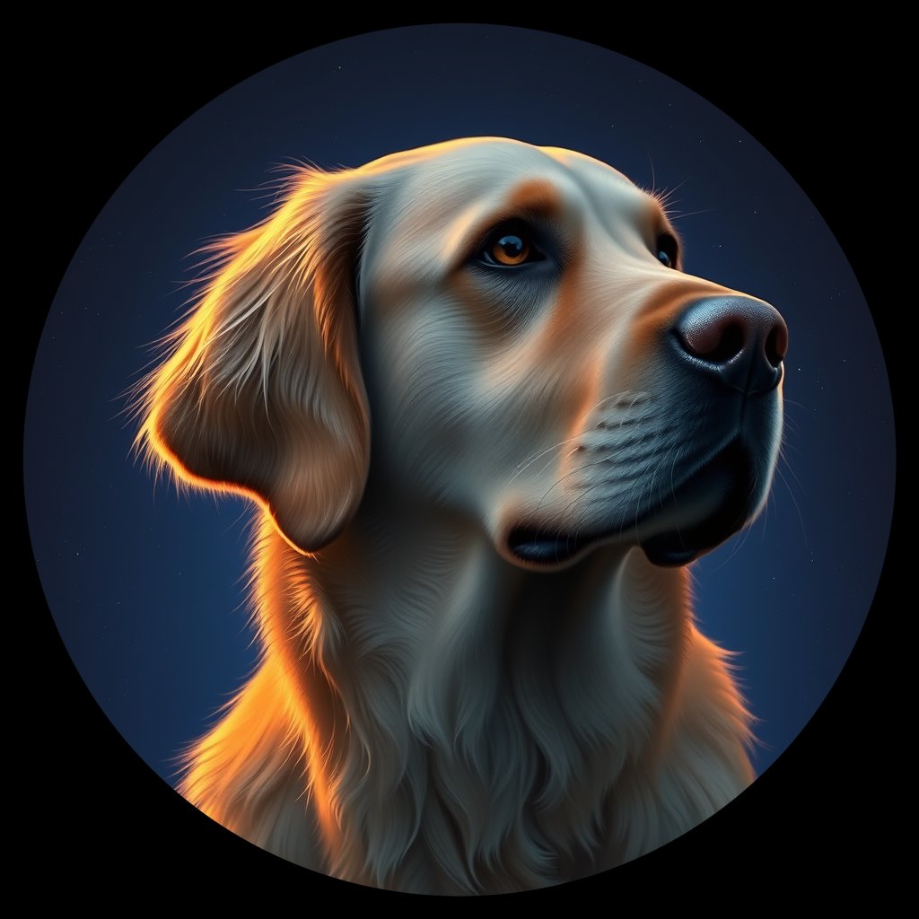 Cosmic medallion portrait of W_GRe_GRe_GT222, a Golden Retriever