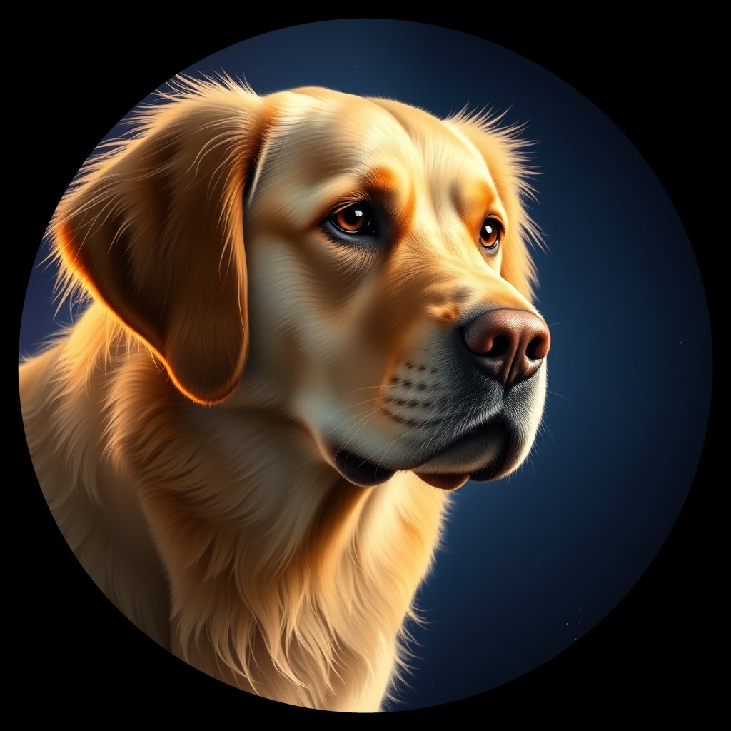 Cosmic medallion portrait of W_GRe_GRe_GT223, a Golden Retriever