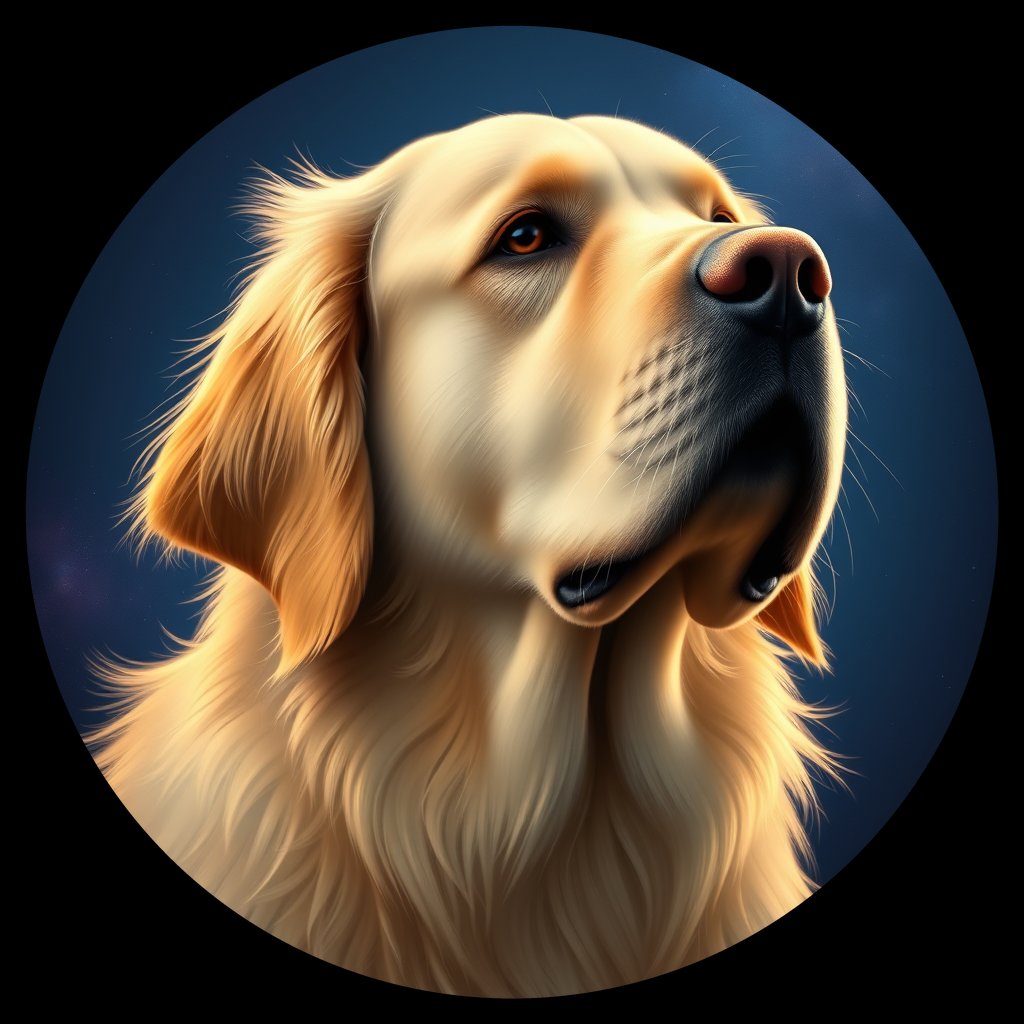 Cosmic medallion portrait of W_GRe_GRe_GT224, a Golden Retriever