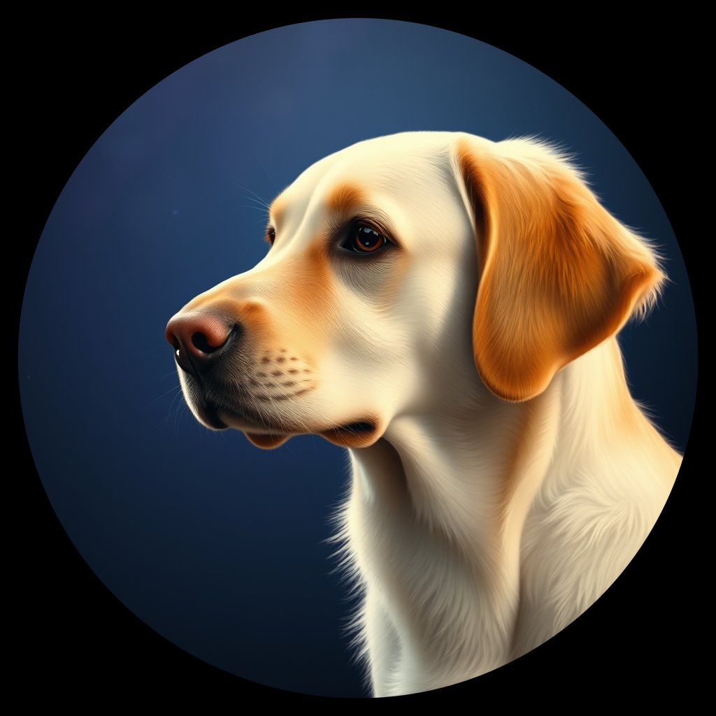 Cosmic medallion portrait of W_GRe_GRe_GT225, a Golden Retriever
