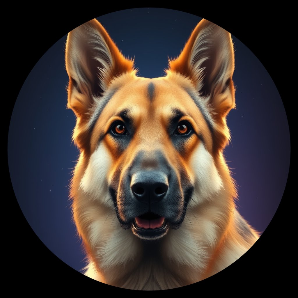 Cosmic medallion portrait of W_GSh_GSh_GT200, a German Shepherd