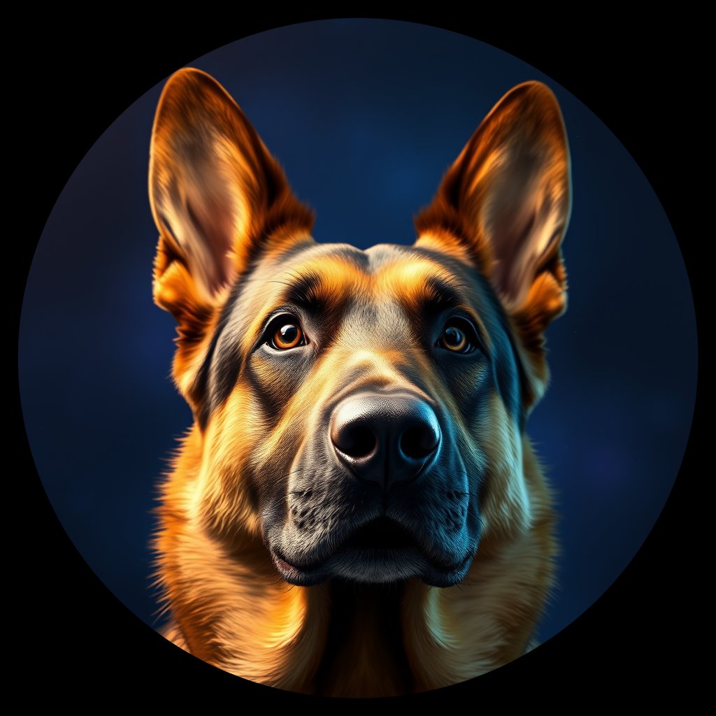 Cosmic medallion portrait of W_GSh_GSh_GT202, a German Shepherd