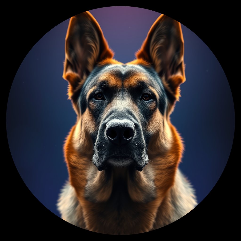 Cosmic medallion portrait of W_GSh_GSh_GT203, a German Shepherd