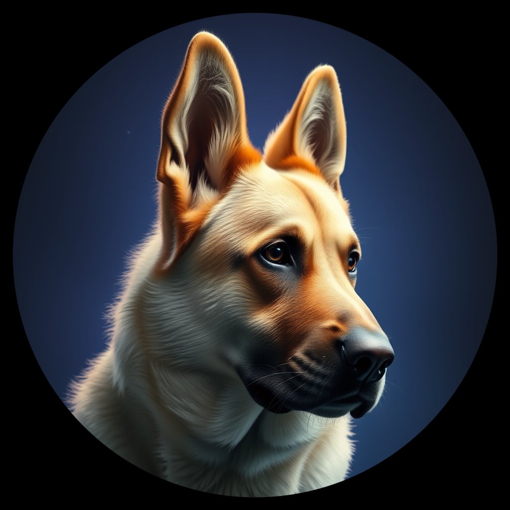 Cosmic medallion portrait of W_GSh_GSh_GT204, a German Shepherd