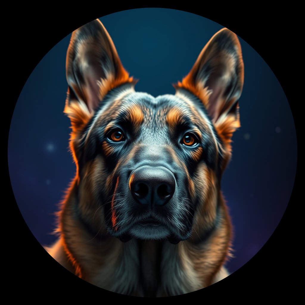 Cosmic medallion portrait of W_GSh_GSh_GT210, a German Shepherd