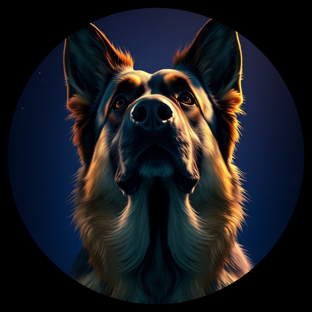 Cosmic medallion portrait of W_GSh_GSh_GT211, a German Shepherd