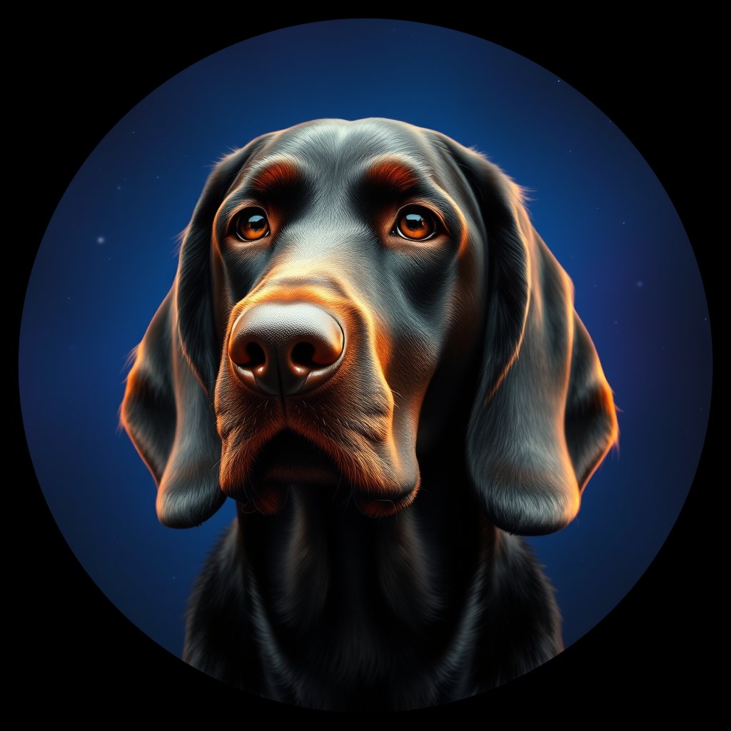 Cosmic medallion portrait of W_GoS_GoS_LU627, a Gordon Setter