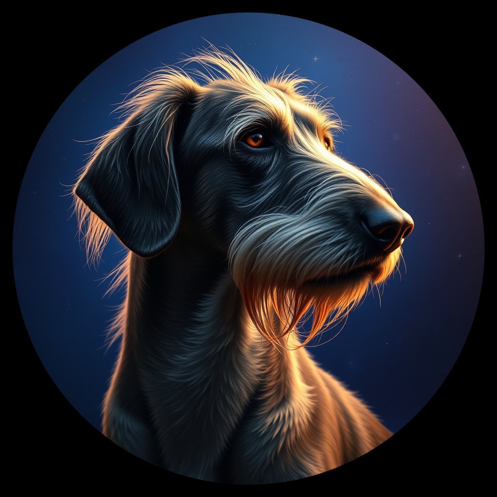 Cosmic medallion portrait of W_IrW_IrW_LU1211, a Irish Wolfhound