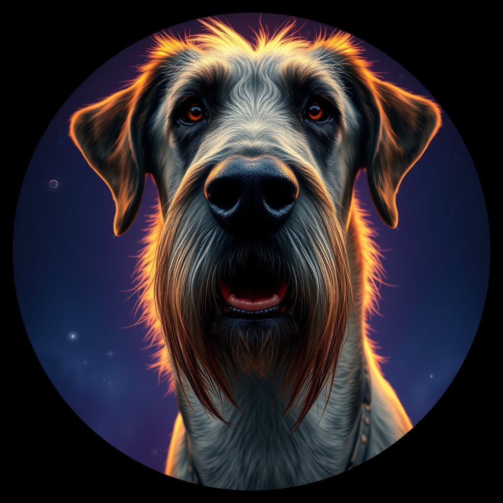 Cosmic medallion portrait of W_IrW_IrW_LU1213, a Irish Wolfhound