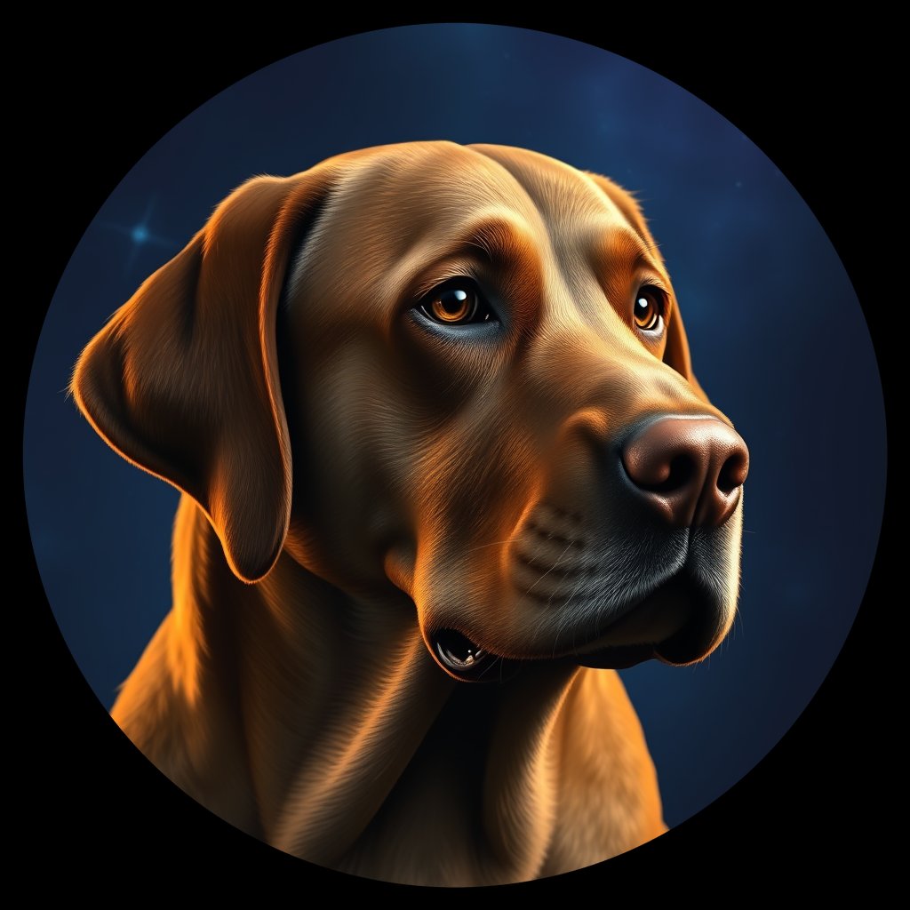 Cosmic medallion portrait of W_LRe_LRe_GT266, a Labrador Retriever