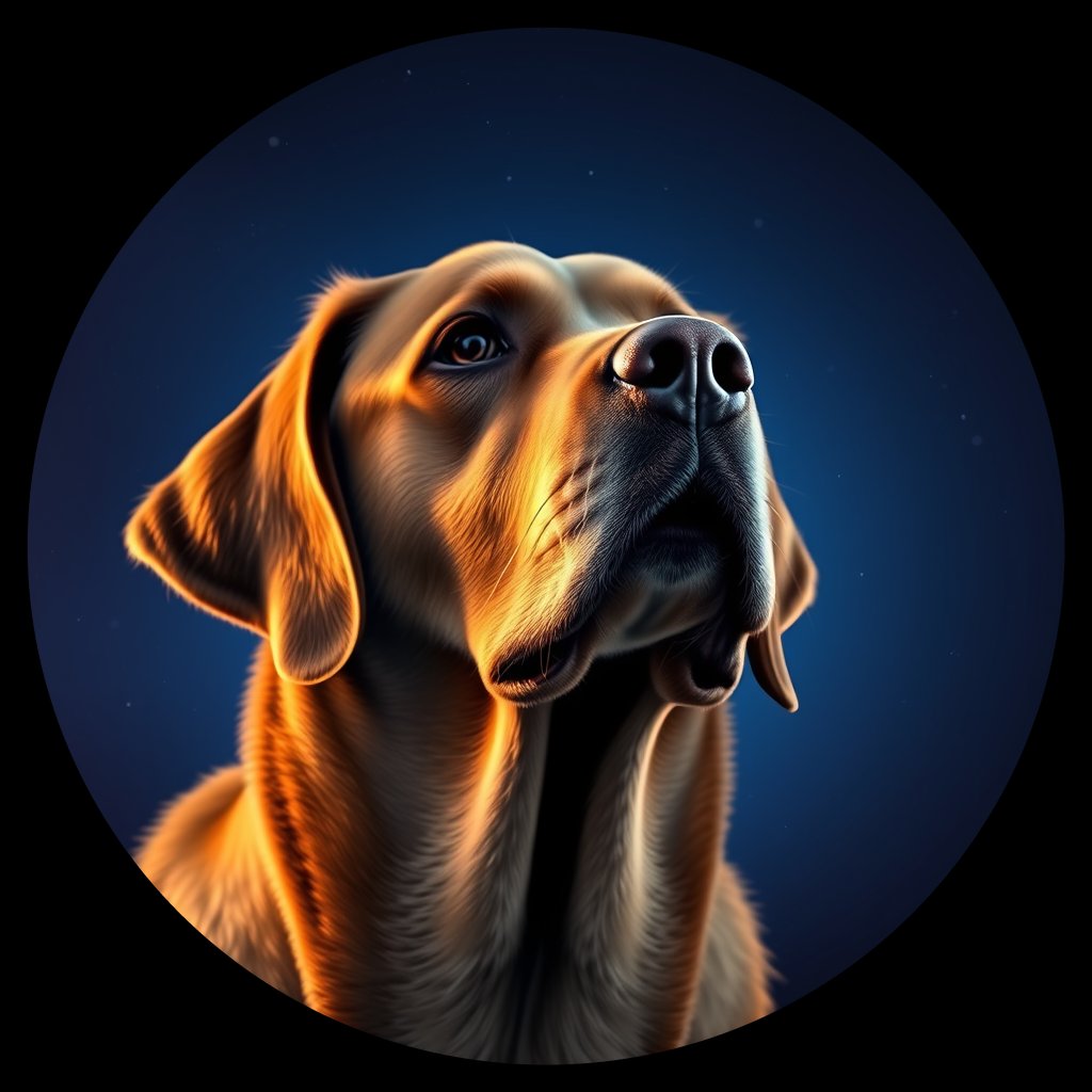 Cosmic medallion portrait of W_LRe_LRe_GT268, a Labrador Retriever