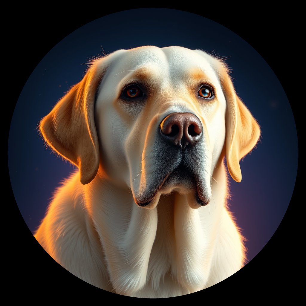 Cosmic medallion portrait of W_LRe_LRe_GT274, a Labrador Retriever