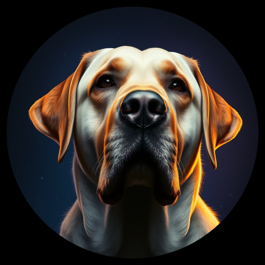 Cosmic medallion portrait of W_LRe_LRe_GT277, a Labrador Retriever