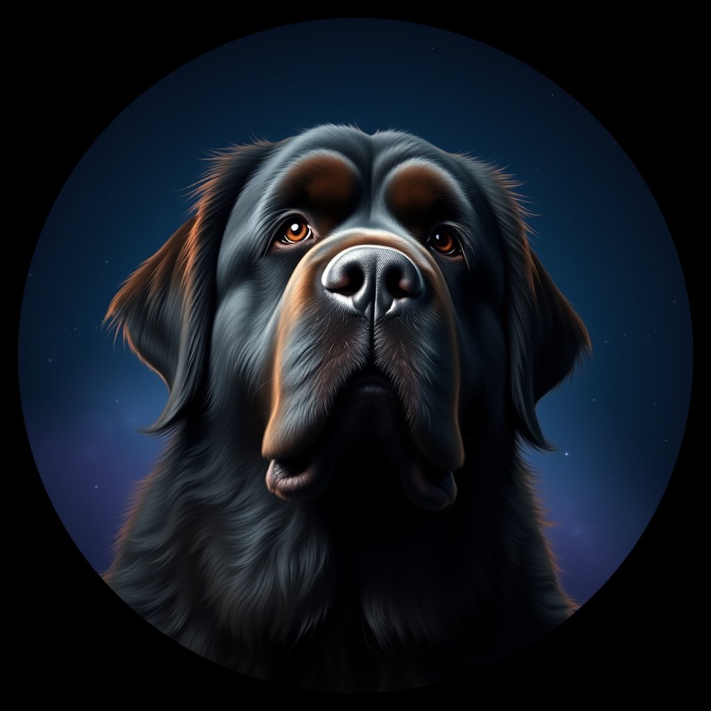 Cosmic medallion portrait of W_NFd_NFd_LU1381, a Newfoundland