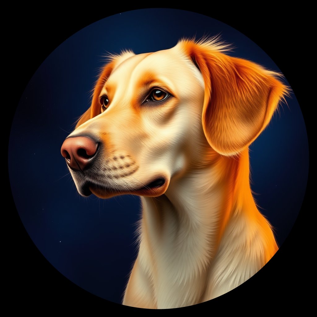 Cosmic medallion portrait of W_NSD_NSD_GT287, a Nova Scotia Duck Tolling Retriever