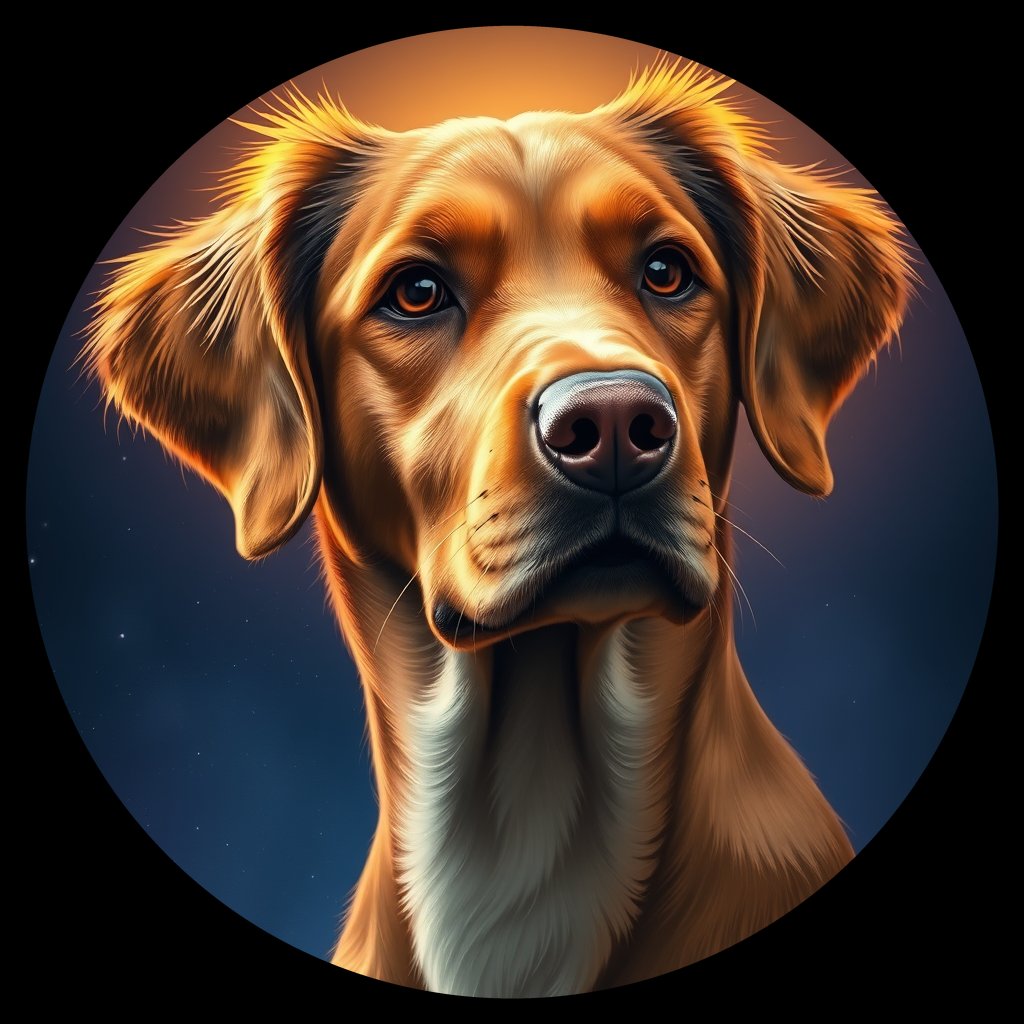 Cosmic medallion portrait of W_NSD_NSD_GT298, a Nova Scotia Duck Tolling Retriever