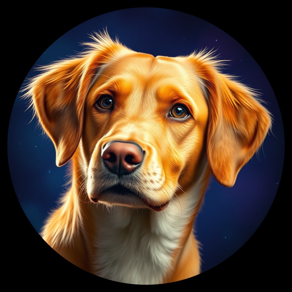 Cosmic medallion portrait of W_NSD_NSD_GT300, a Nova Scotia Duck Tolling Retriever