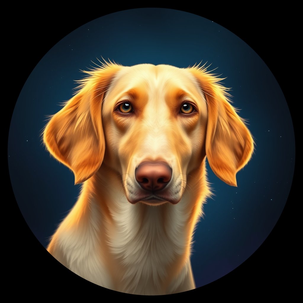 Cosmic medallion portrait of W_NSD_NSD_GT303, a Nova Scotia Duck Tolling Retriever