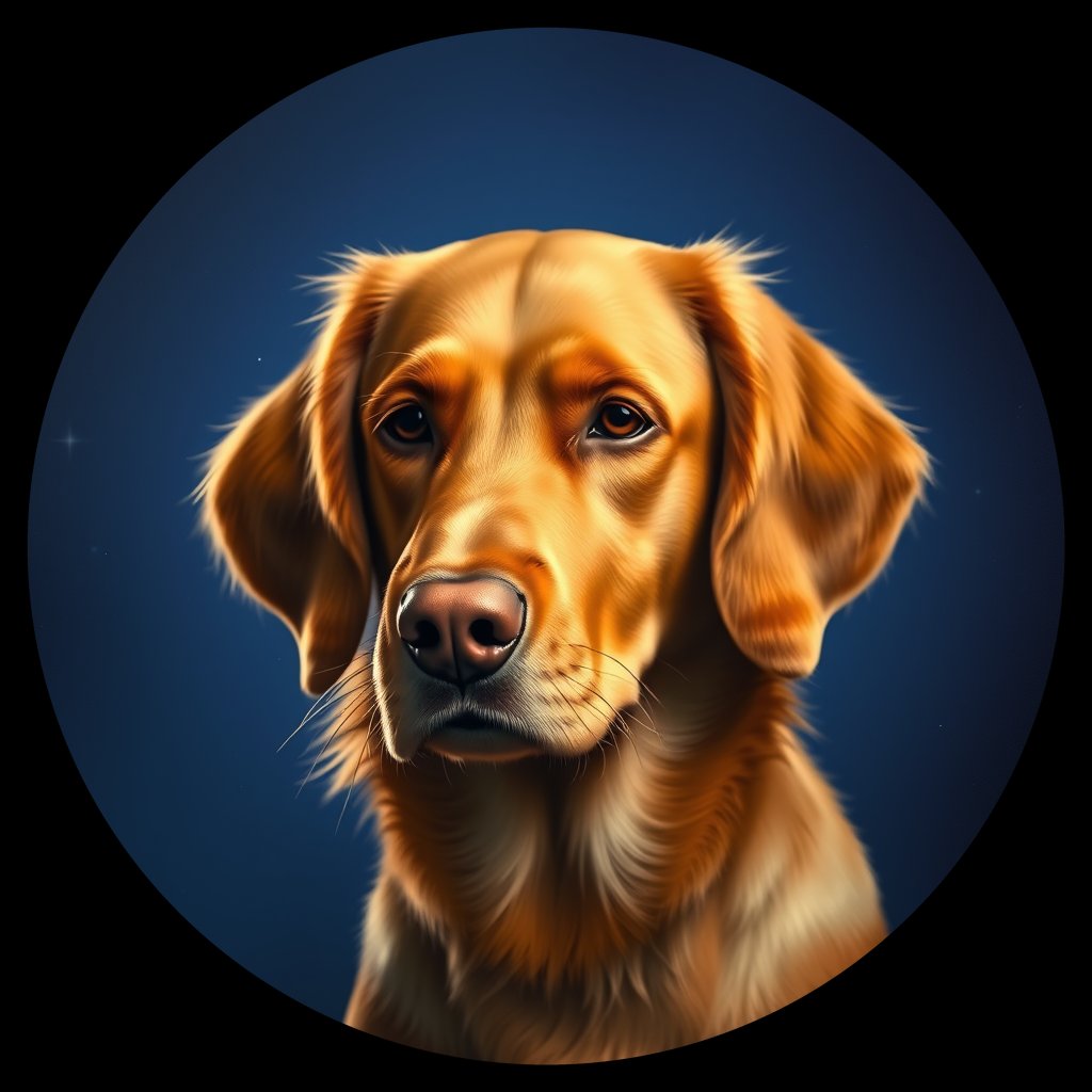 Cosmic medallion portrait of W_NSD_NSD_GT304, a Nova Scotia Duck Tolling Retriever