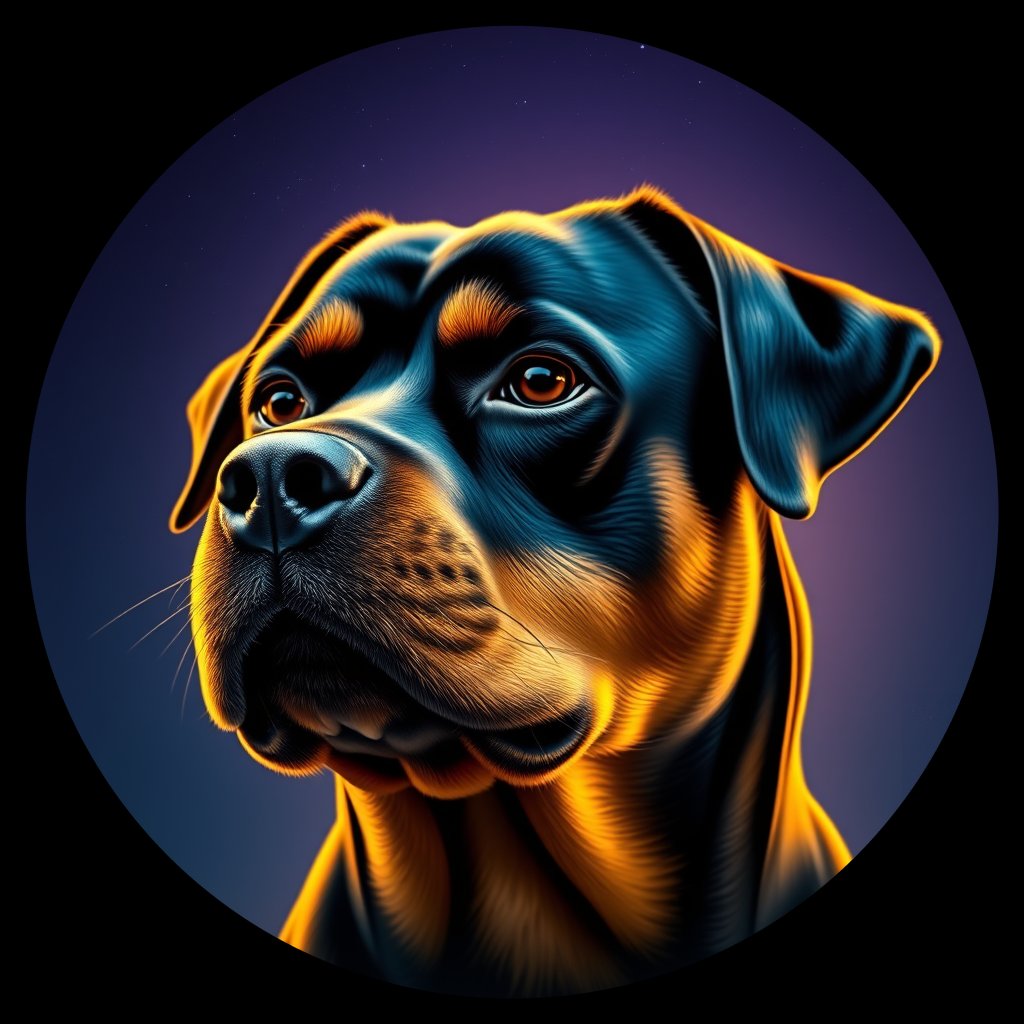 Cosmic medallion portrait of W_Rtw_Rtw_GT346, a Rottweiler