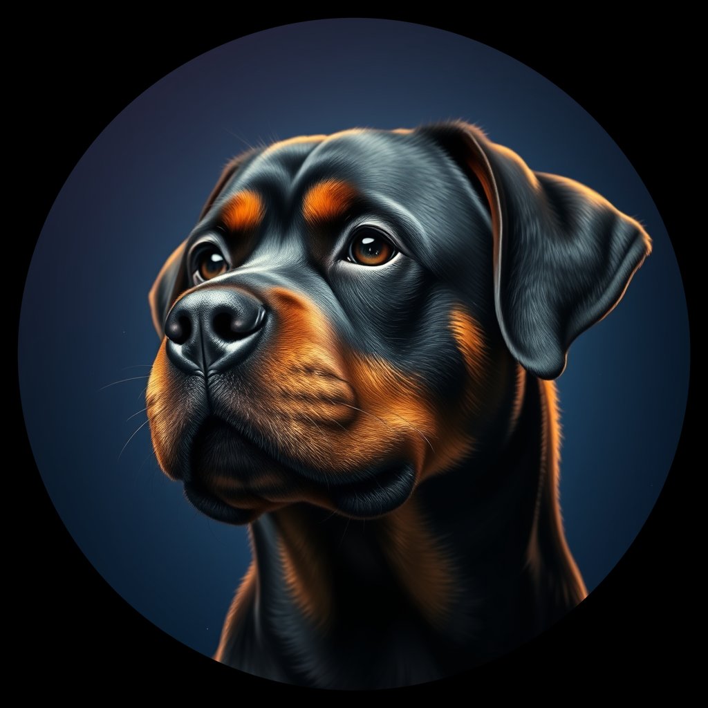 Cosmic medallion portrait of W_Rtw_Rtw_GT347, a Rottweiler