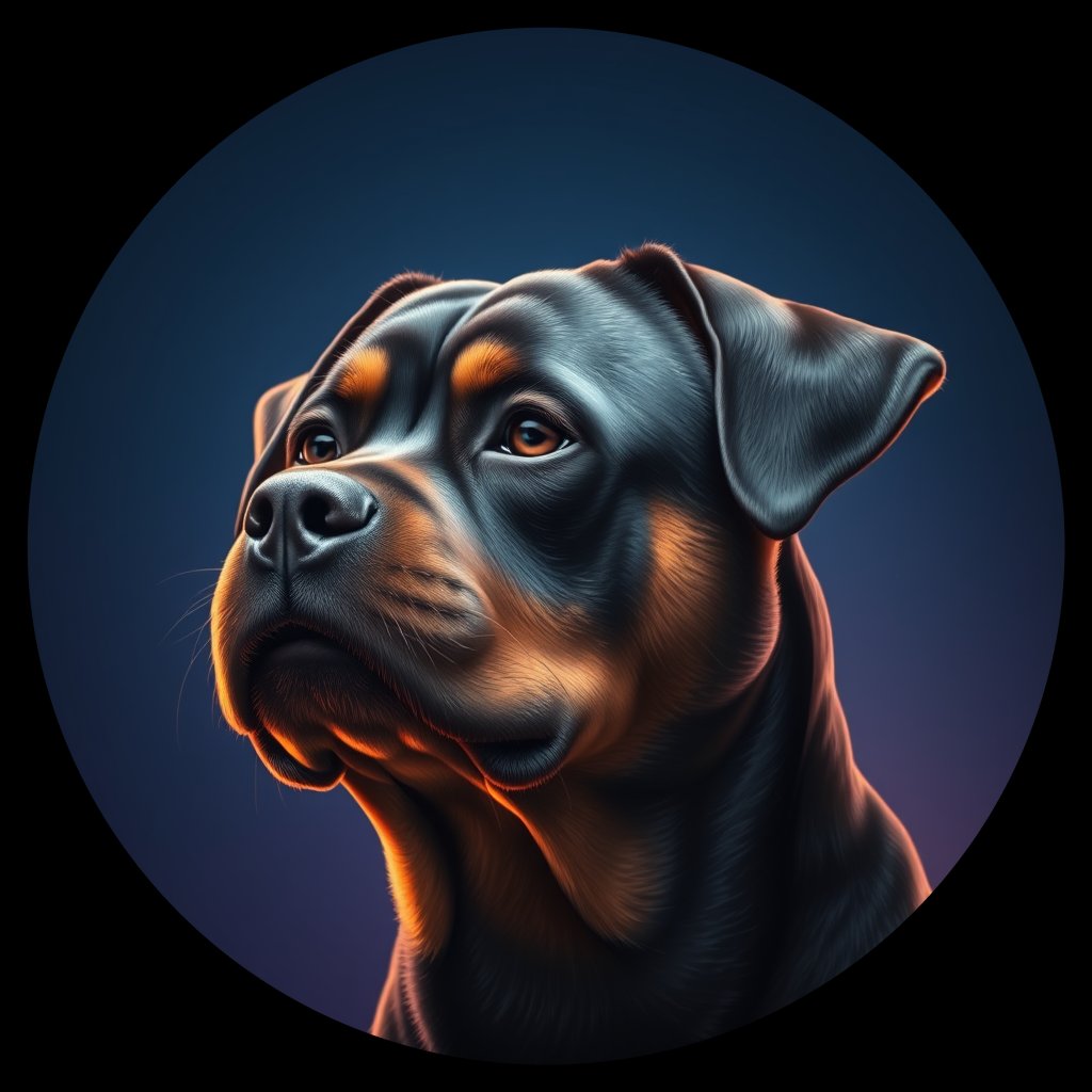 Cosmic medallion portrait of W_Rtw_Rtw_GT348, a Rottweiler