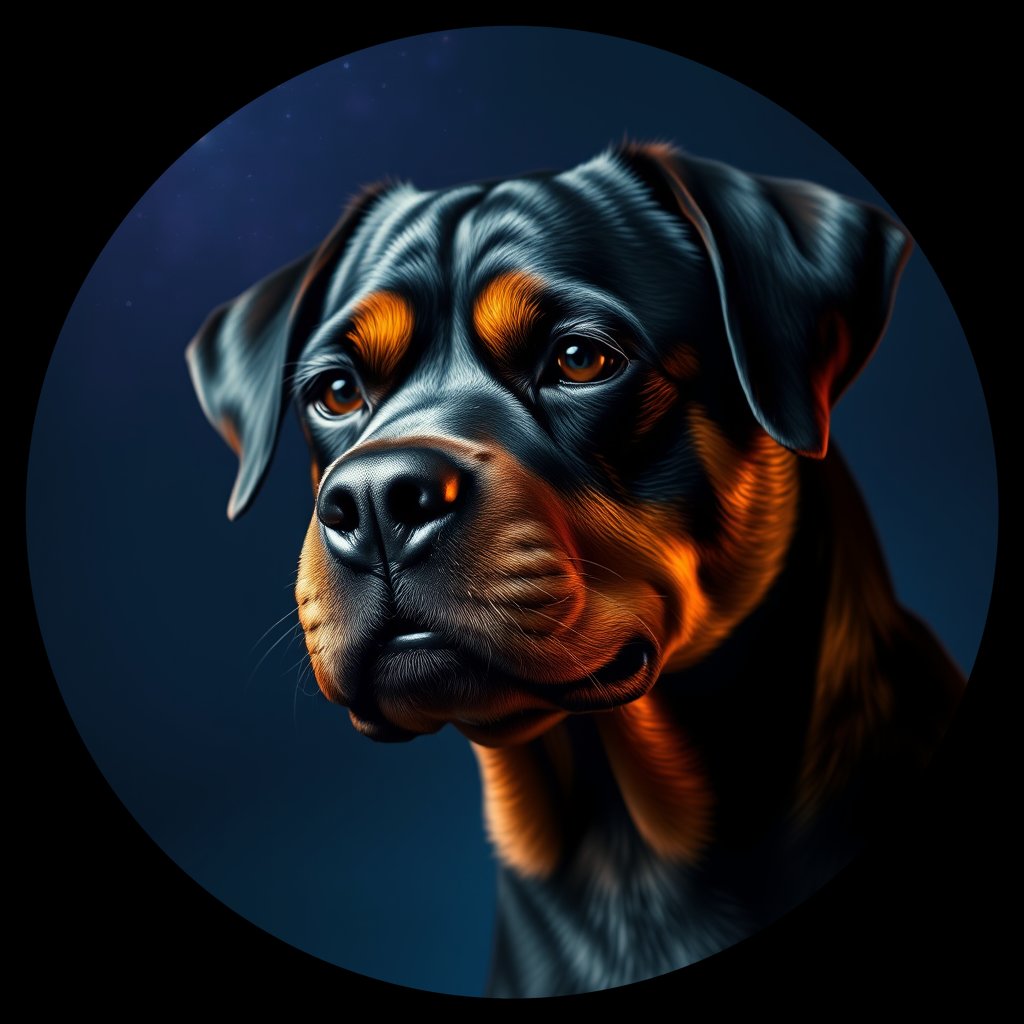 Cosmic medallion portrait of W_Rtw_Rtw_GT349, a Rottweiler