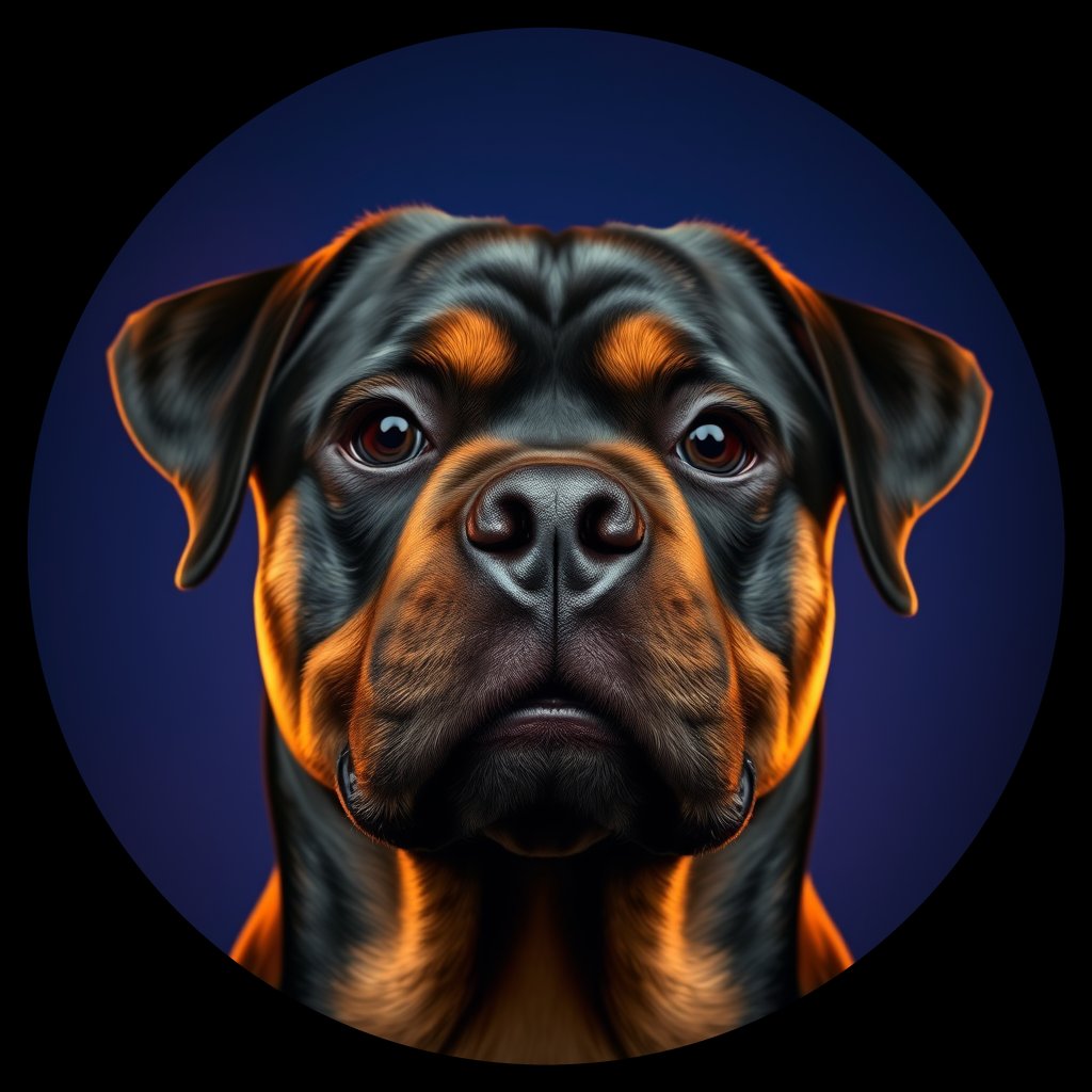 Cosmic medallion portrait of W_Rtw_Rtw_GT350, a Rottweiler