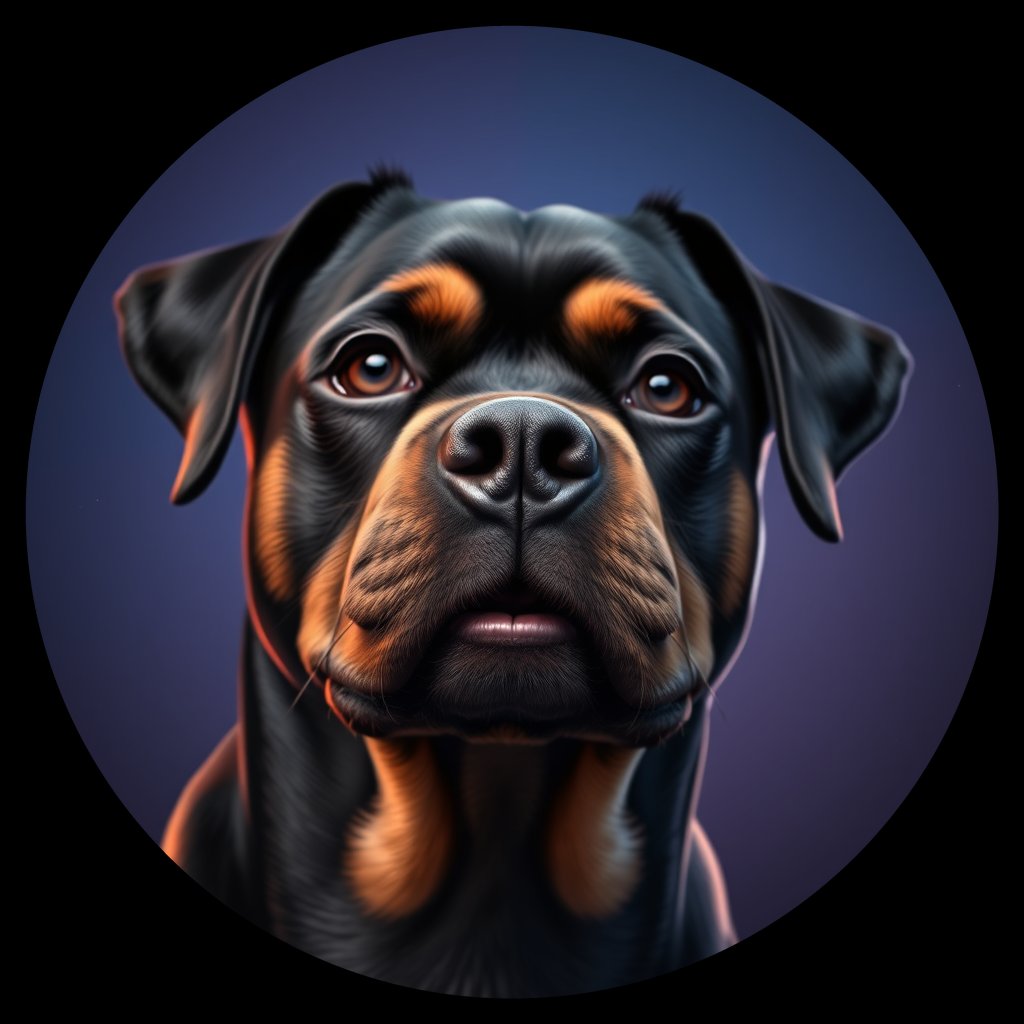 Cosmic medallion portrait of W_Rtw_Rtw_GT356, a Rottweiler