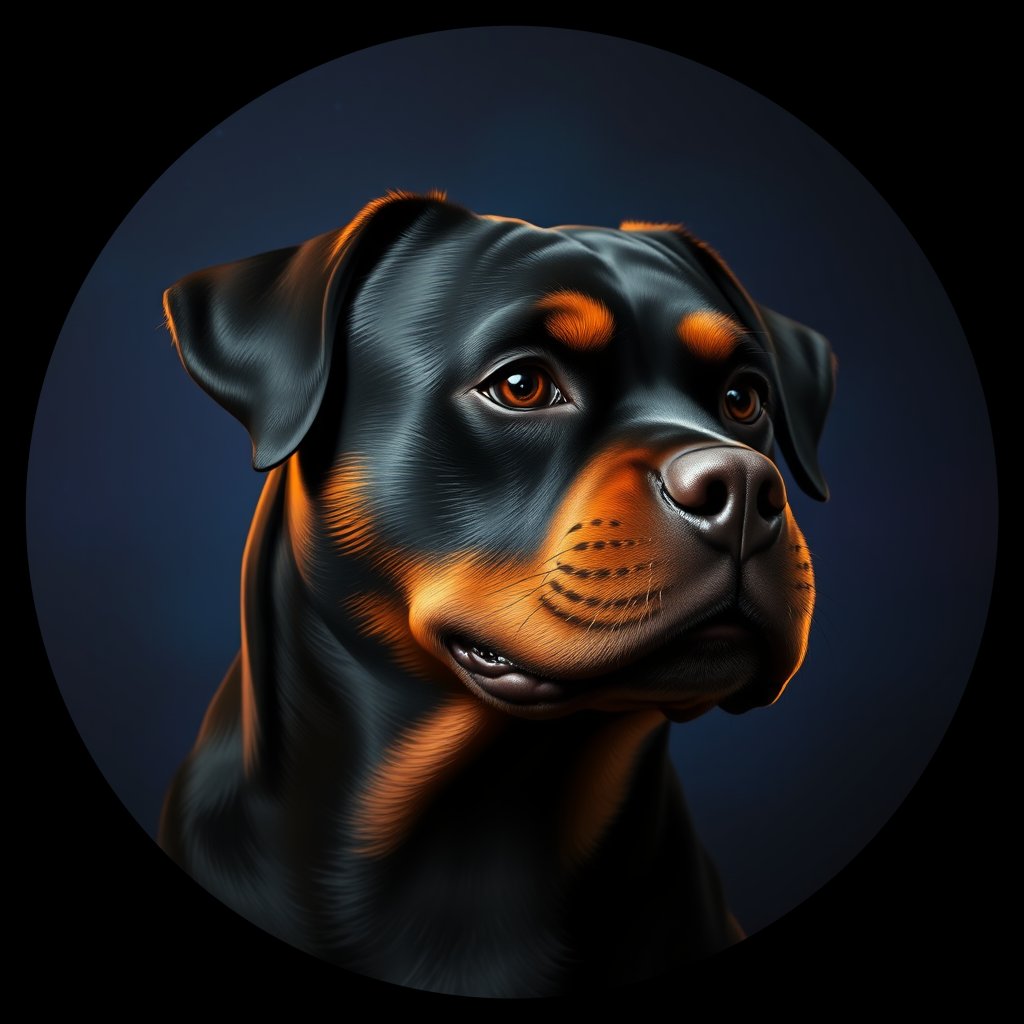 Cosmic medallion portrait of W_Rtw_Rtw_GT357, a Rottweiler