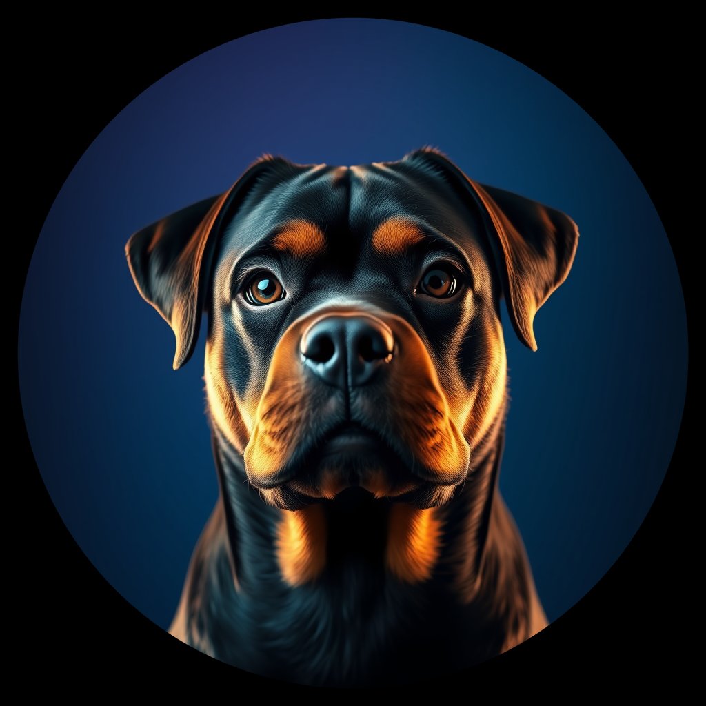 Cosmic medallion portrait of W_Rtw_W_Rtw10, a Rottweiler