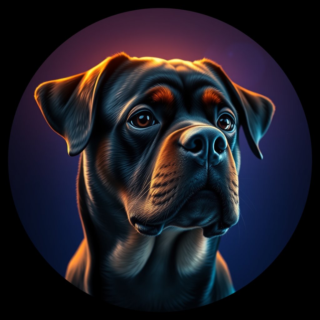 Cosmic medallion portrait of W_Rtw_W_Rtw7, a Rottweiler