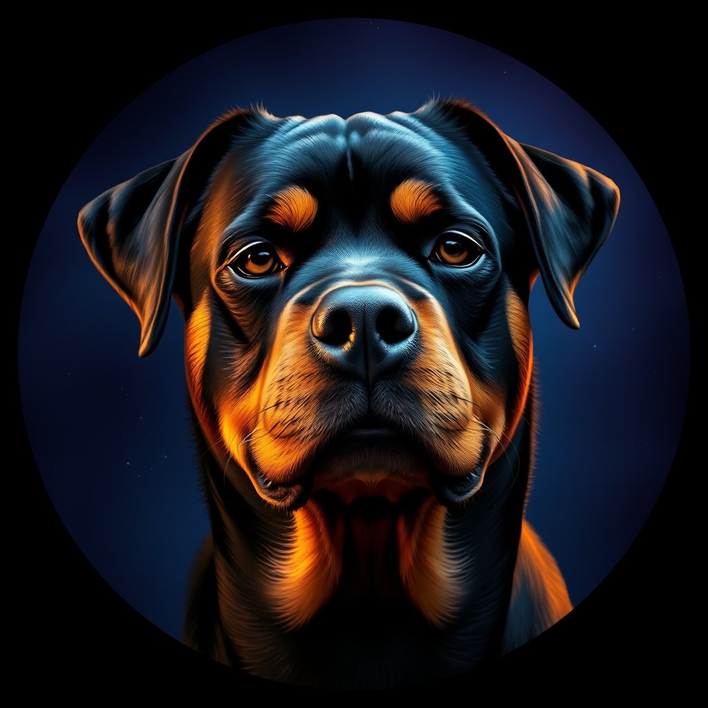 Cosmic medallion portrait of W_Rtw_W_Rtw9, a Rottweiler