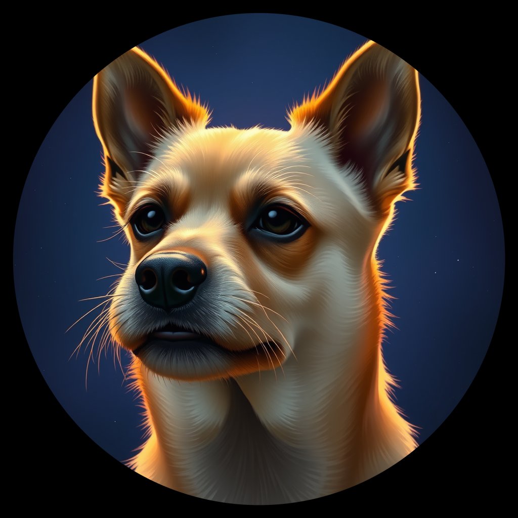 Cosmic medallion portrait of W_Sci_Sci_LU1501, a Schipperke