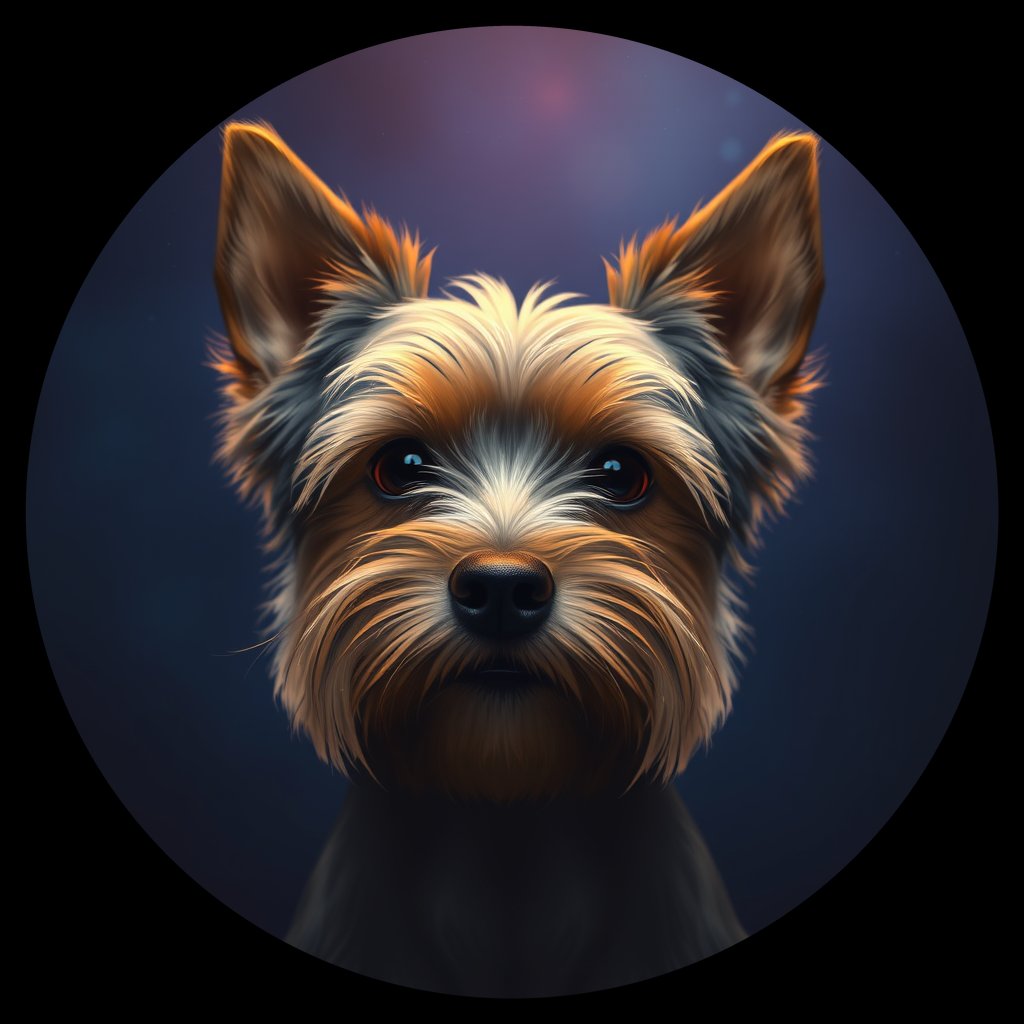 Cosmic medallion portrait of W_TYo_TYo_GT388, a Yorkshire Terrier