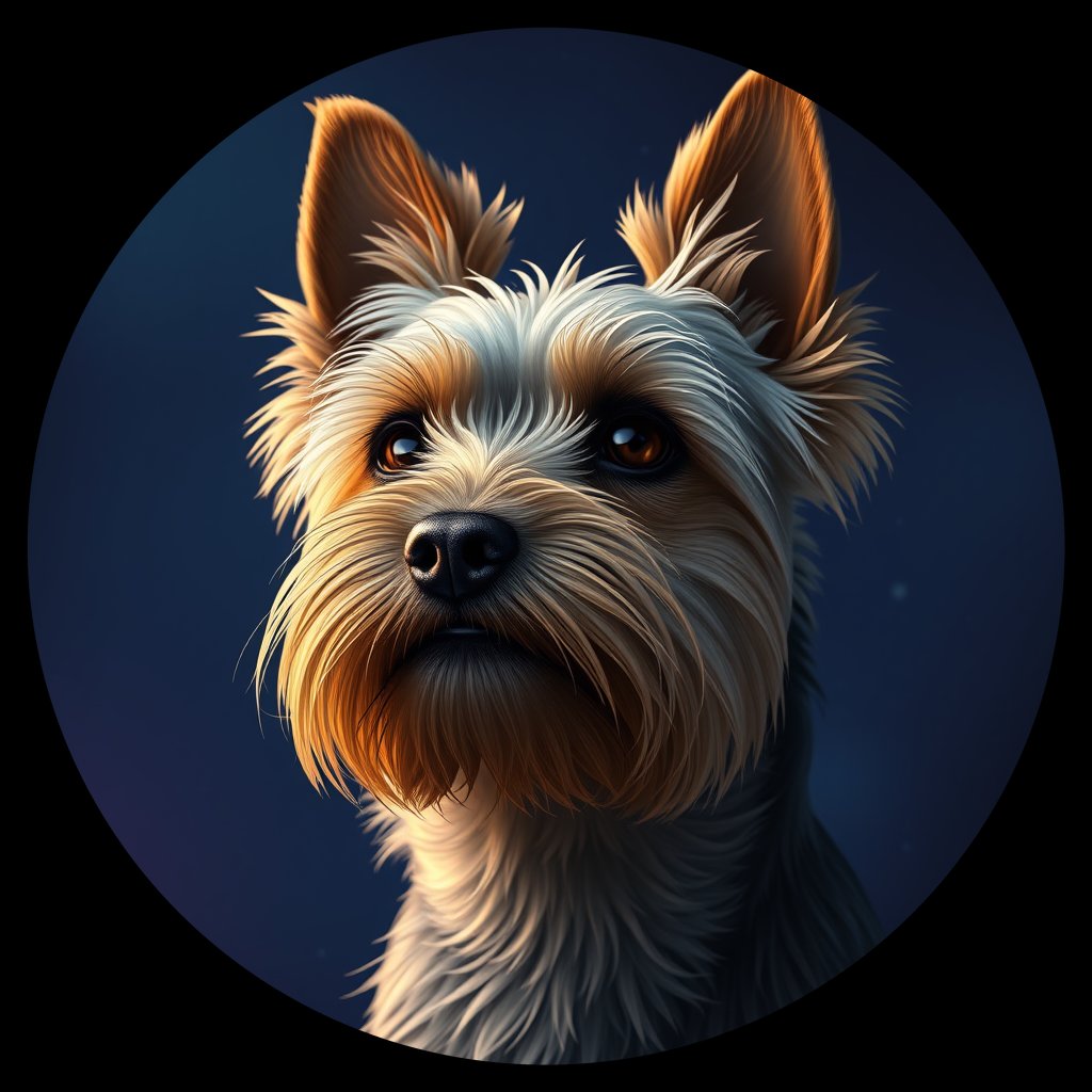 Cosmic medallion portrait of W_TYo_TYo_GT390, a Yorkshire Terrier