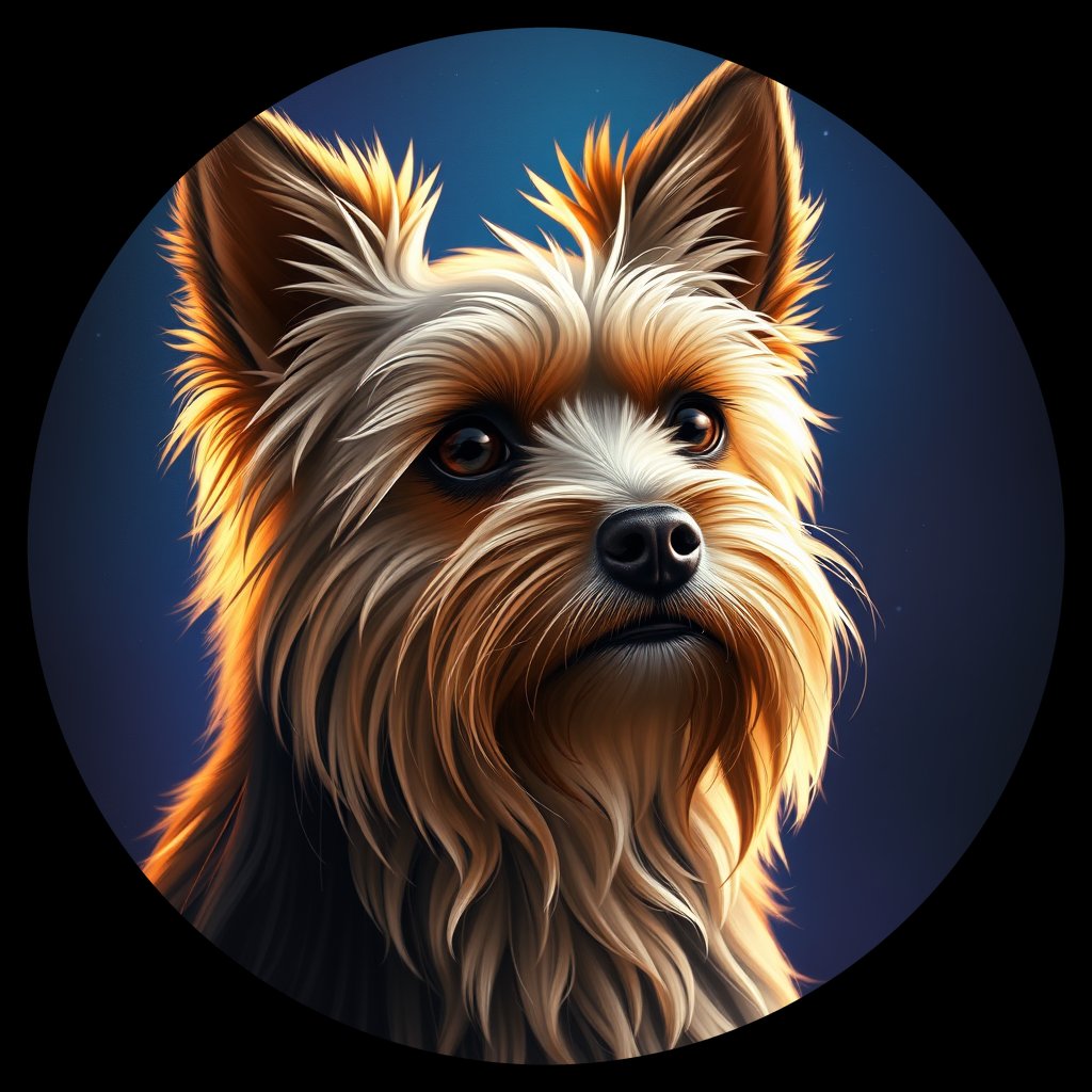 Cosmic medallion portrait of W_TYo_TYo_GT392, a Yorkshire Terrier