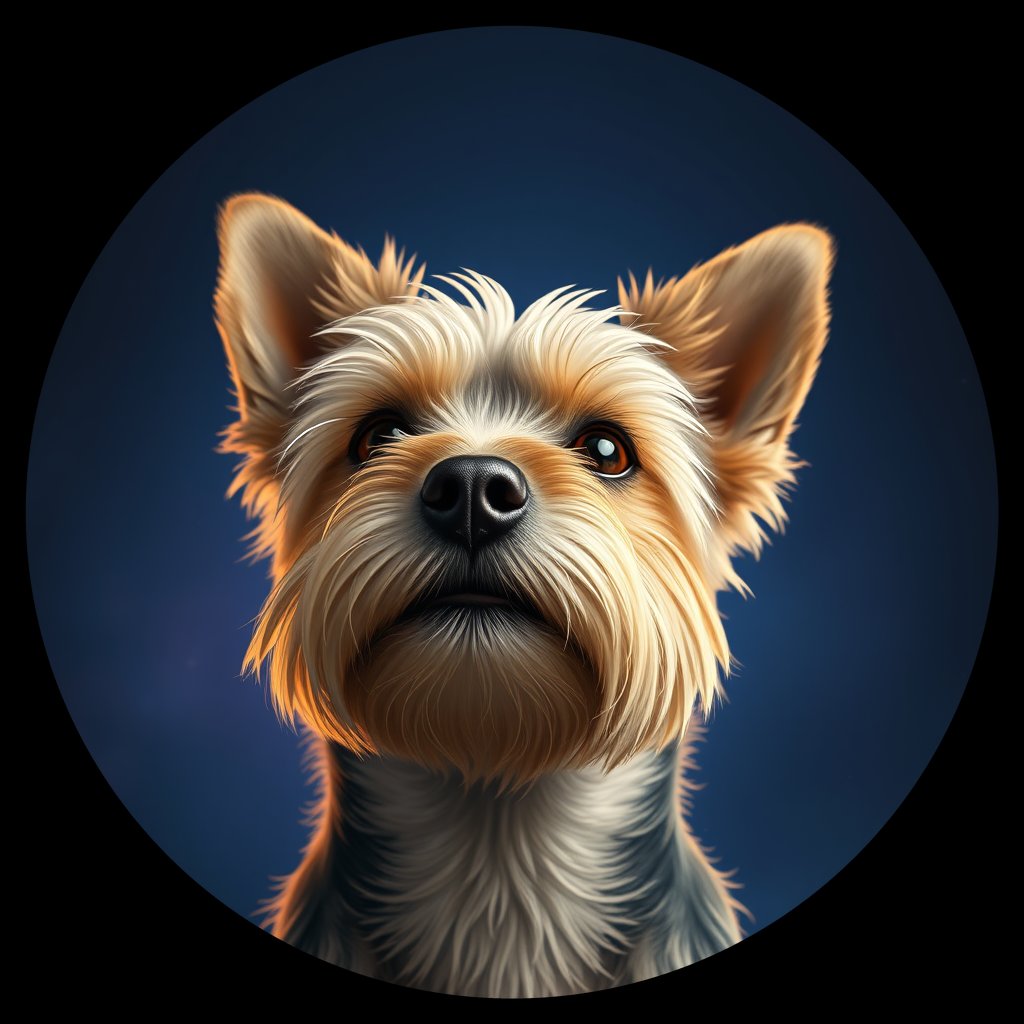 Cosmic medallion portrait of W_TYo_TYo_GT398, a Yorkshire Terrier