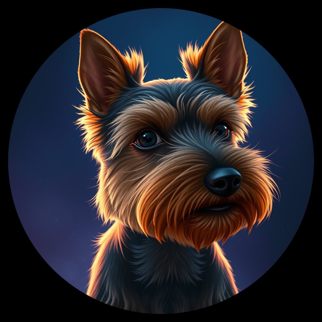 Cosmic medallion portrait of W_TYo_TYo_GT399, a Yorkshire Terrier