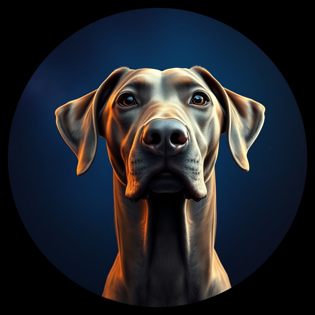 Cosmic medallion portrait of W_Wei_Wei_GT424, a Weimaraner