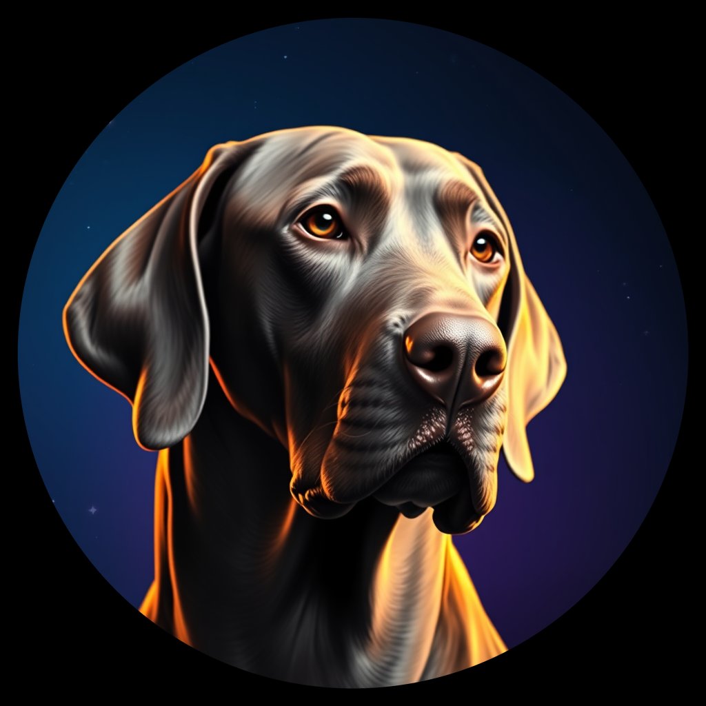 Cosmic medallion portrait of W_Wei_Wei_GT425, a Weimaraner