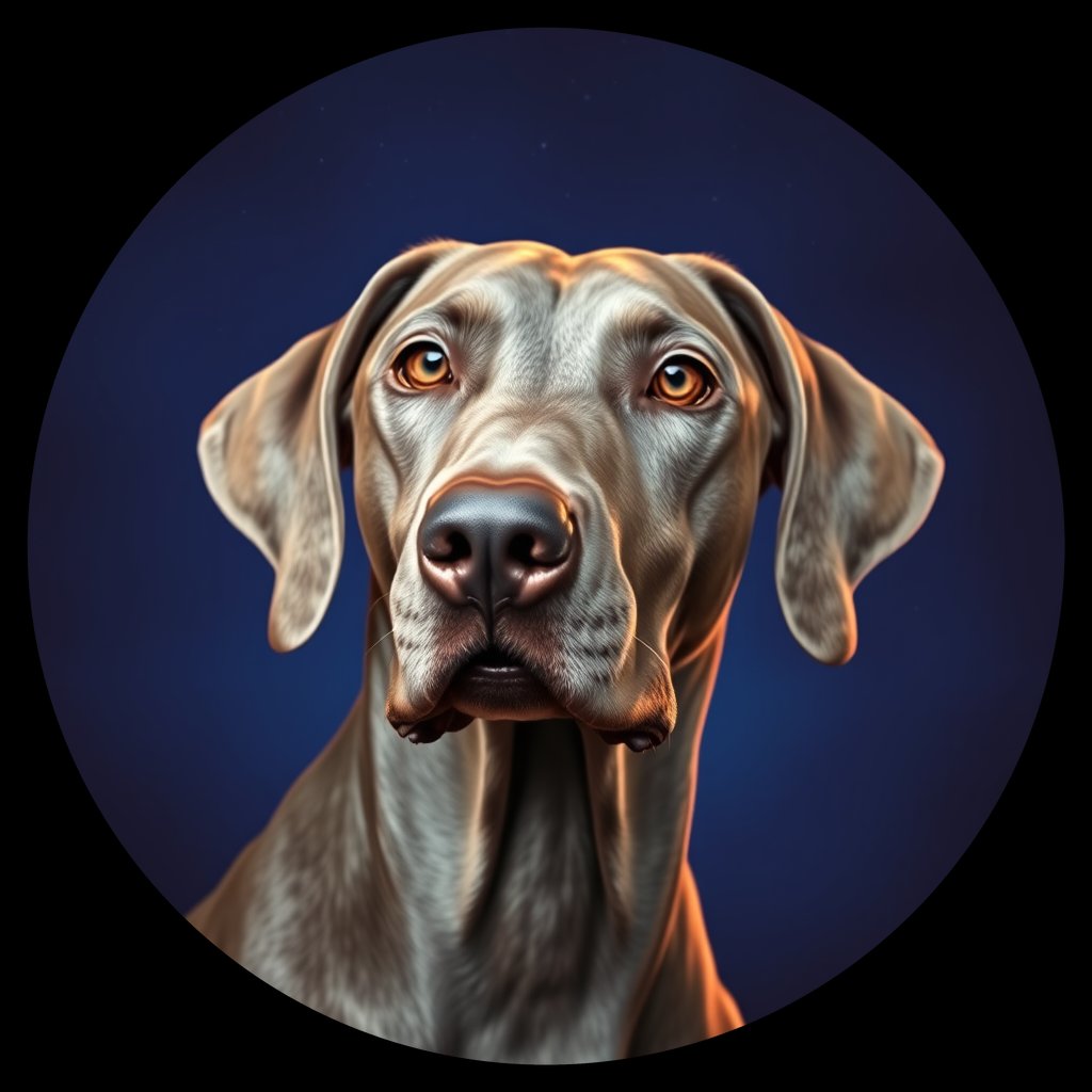 Cosmic medallion portrait of W_Wei_Wei_GT426, a Weimaraner