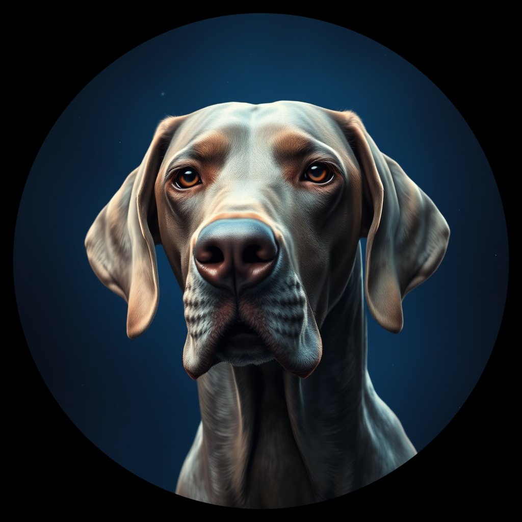 Cosmic medallion portrait of W_Wei_Wei_GT427, a Weimaraner