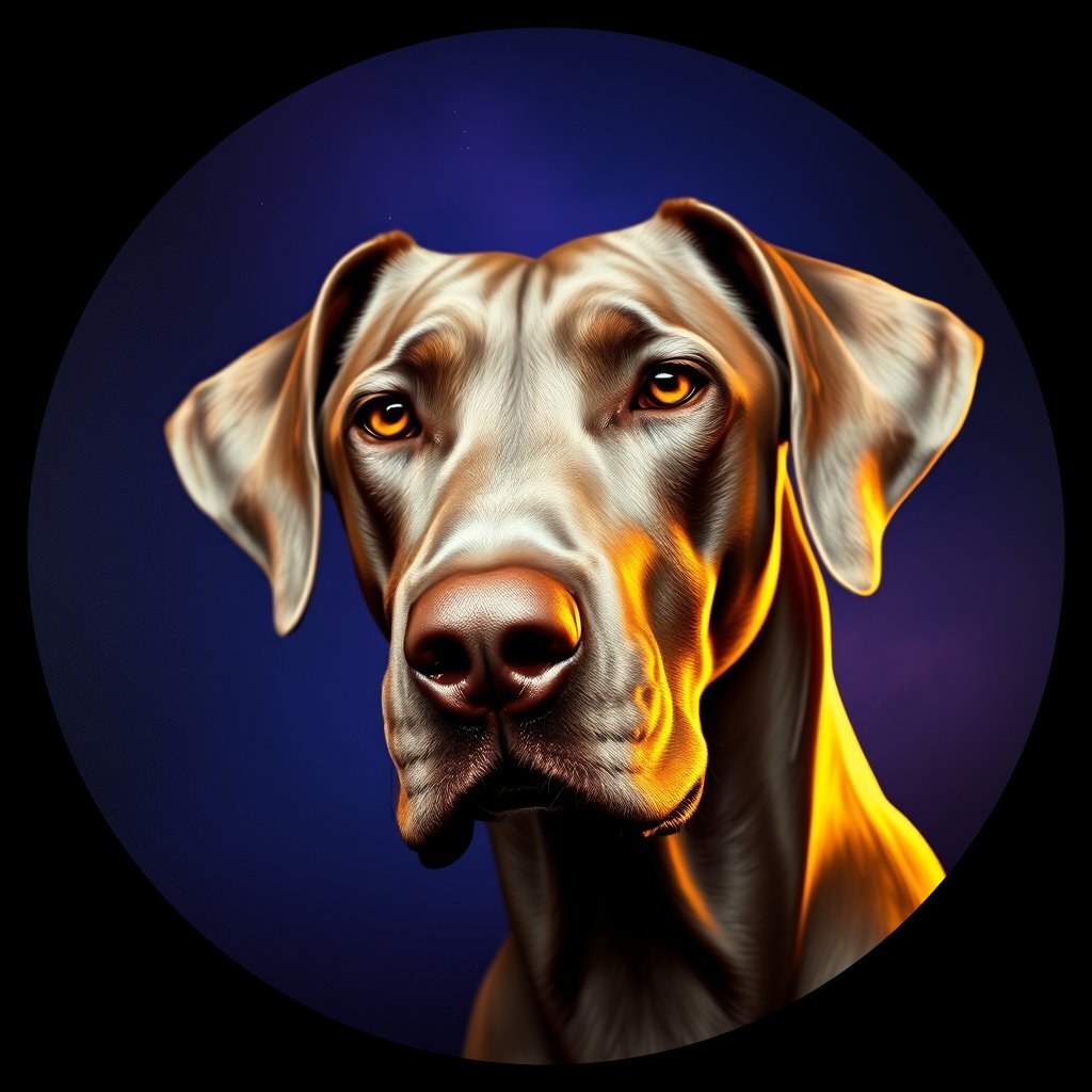 Cosmic medallion portrait of W_Wei_Wei_GT428, a Weimaraner