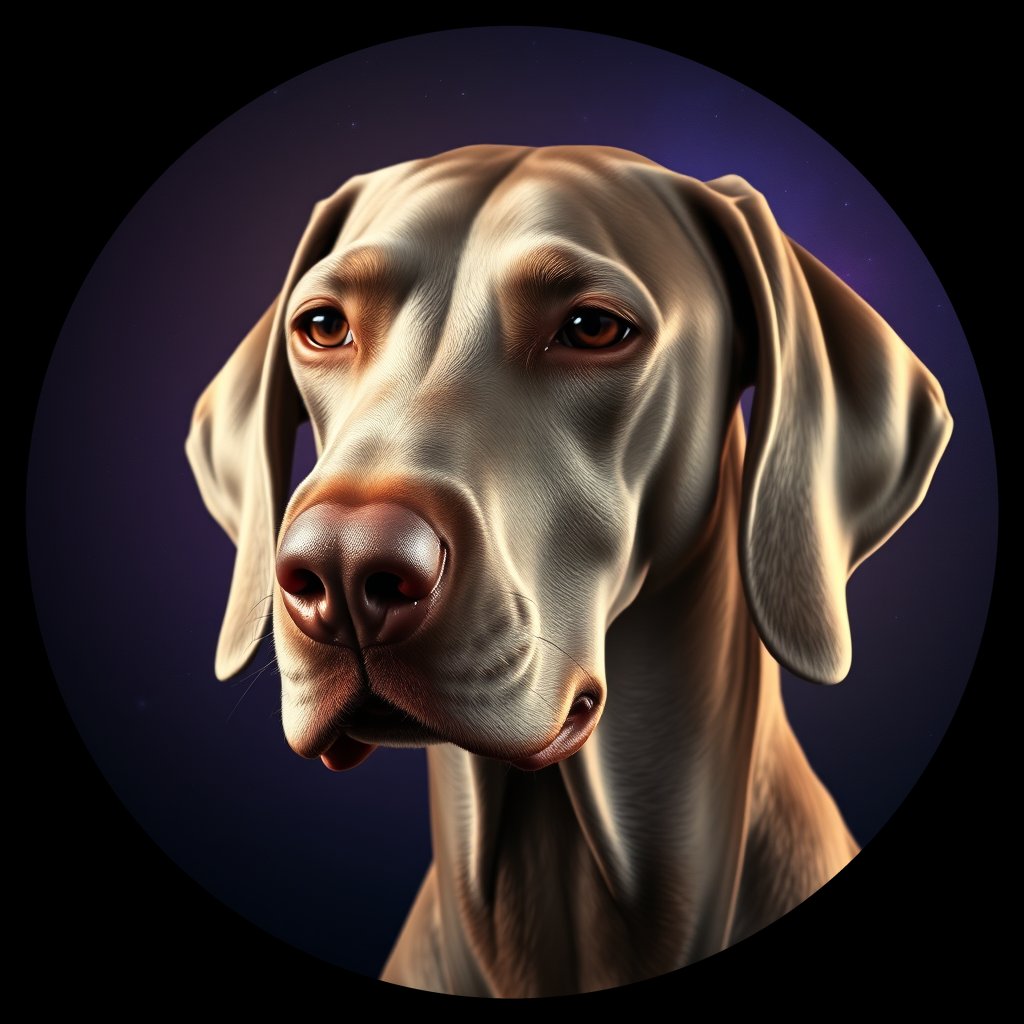 Cosmic medallion portrait of W_Wei_Wei_GT429, a Weimaraner