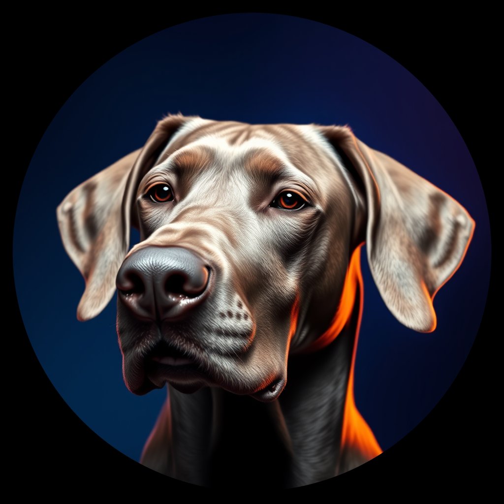 Cosmic medallion portrait of W_Wei_Wei_GT430, a Weimaraner