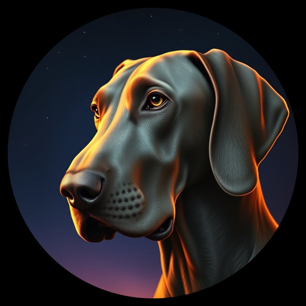 Cosmic medallion portrait of W_Wei_Wei_GT431, a Weimaraner