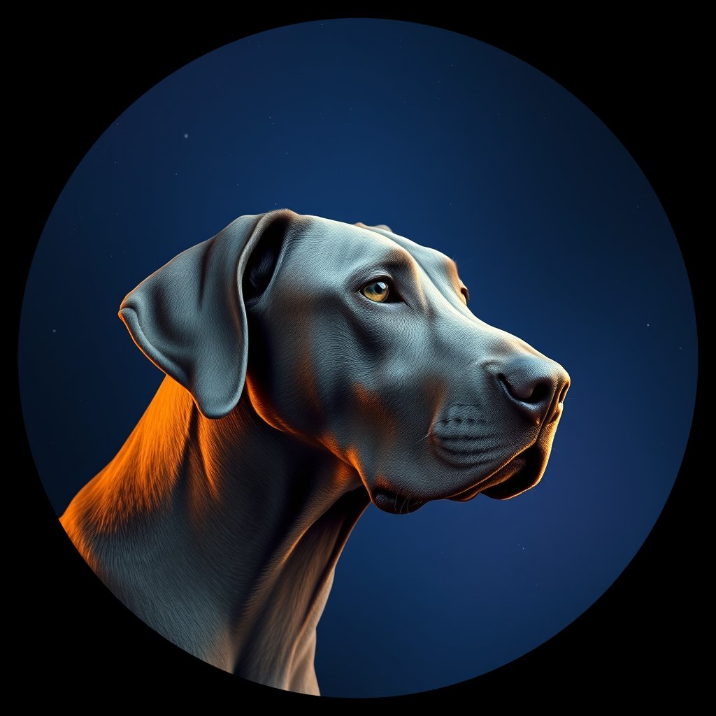 Cosmic medallion portrait of W_Wei_Wei_GT432, a Weimaraner